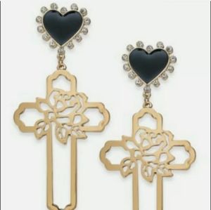 Gold/black/rose/cross Earrings, Thalia Sodi, New,